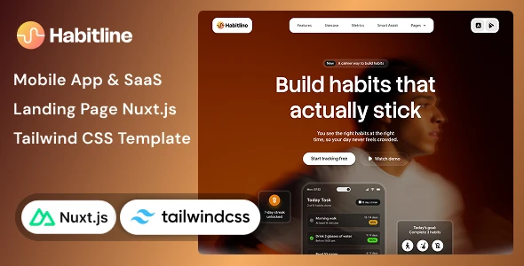 Habitline - Mobile App, SaaS Landing Page Nuxt.js & Tailwind CSS Template
