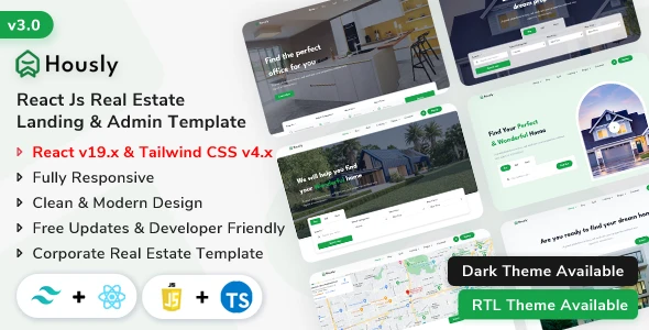 Hously v3.0 - Real Estate Landing & Admin Dashboard Tailwind CSS Template