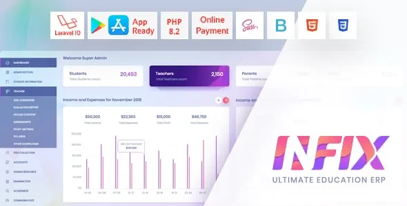 InfixEdu School ERP v9.4.0 - Laravel School Management Software with Admin, Teacher & Parent Portals