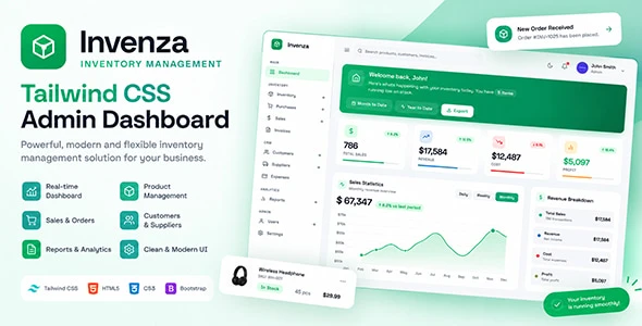 Invenza - Inventory Management Tailwind CSS Admin Dashboard Template