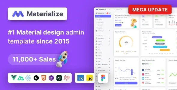 Materialize v13.11.1 - React - Next.js, Vuejs, HTML, Laravel & Asp.Net Material Design Admin Template