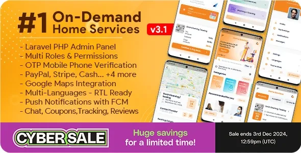On-Demand Home Services, Business Listing, Handyman Booking with Admin Panel v3.1.0