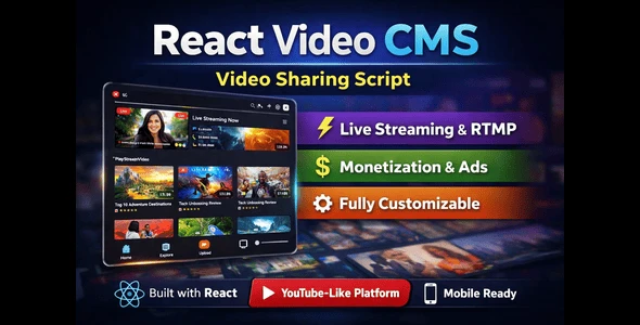 PlayTubeVideo v4.4 - React Video CMS & Live Streaming Platform