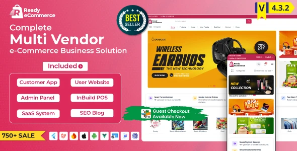 Ready Ecommerce v4.6.0 - Complete Multi Vendor e-Commerce Mobile App, Customer Website with Store POS