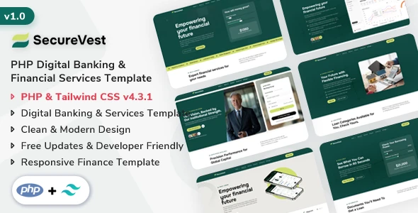 SecureVest - PHP Digital Banking & Financial Services Template