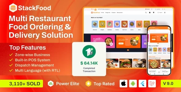 StackFood Multi Restaurant v9.0 - Food Delivery App with Laravel Admin and Restaurant Panel