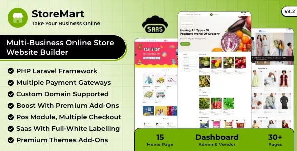 StoreMart SaaS v4.2 - Online Product Selling SaaS Business Website Builder