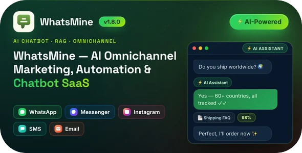 WhatsMine v1.8.0 - AI Omnichannel Marketing, Automation & Chatbot SaaS (WhatsApp, Messenger, SMS & Email)