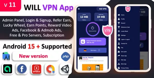 WILL VPN App v11.0 - VPN App with Admin Panel - Secure VPN & Fast VPN