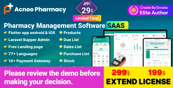 Acnoo Pharmacy v1.1 - SaaS Pharmacy Management Software & Flutter App with Admin Panel