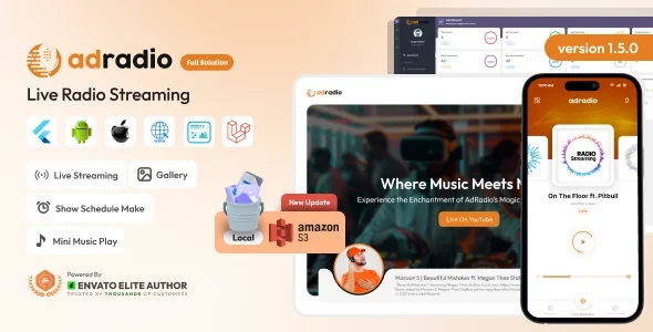 AdRadio v1.5.0 - Live Radio Streaming Website and Apps with Admin Panel