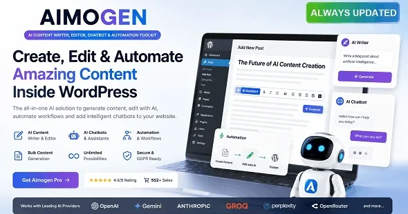 Aimogen Pro v2.9.3 - All-in-One AI Content Writer, Editor, ChatBot & Automation Toolkit