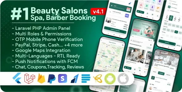 Beauty Salons, Spa, Massage, Barber Booking, Business Listing Multi-Vendor App with Admin Panel v4.1.0