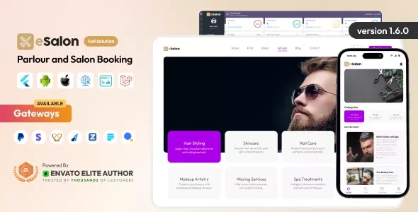 eSalon v1.6.0 - Parlour and Salon Booking Full Solution
