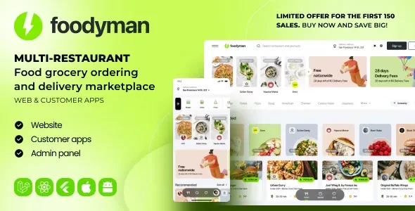 Foodyman - Multi-Restaurant Food and Grocery Ordering and Delivery Marketplace