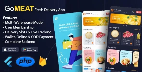 GoMeat v1.0.2 - Chicken, Meat, Fish Delivery Flutter App with Admin Panel