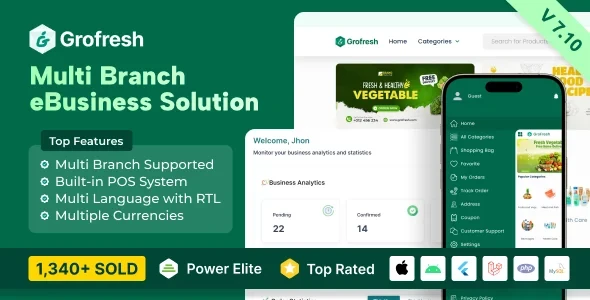 GroFresh v7.10 - (Grocery, Pharmacy, eCommerce, Store) App and Web with Laravel Admin Panel + Delivery App