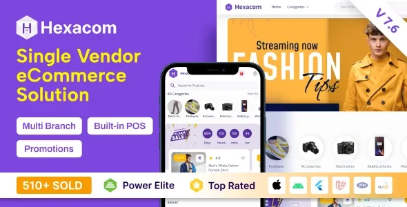 Hexacom v7.6 - Single Vendor eCommerce App with Website, Admin Panel and Delivery Boy App