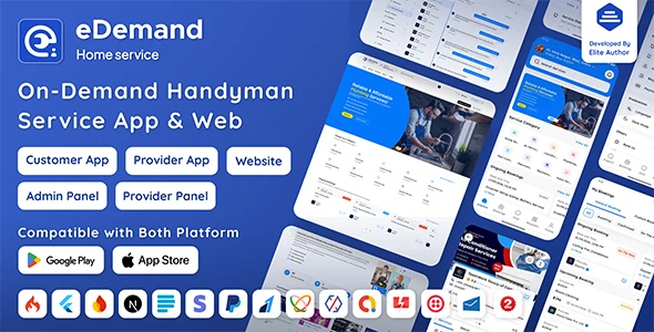 Multi Vendor On-Demand Handyman Service App with Flutter & Web Version with PWA Support v4.6.0