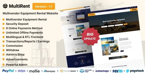 Multirent v2.0 - Multivendor Equipment / Multipurpose Rental Website