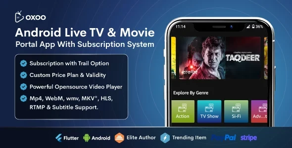 OXOO v1.2.0 - Flutter Live TV & Movie Portal App for iOS And Android