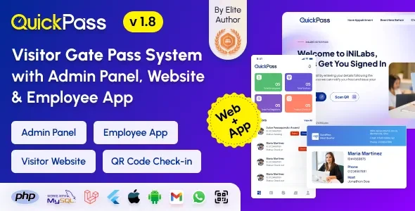 QuickPass v1.8 - Visitor Gate Pass System with Admin Panel, Website & Employee App