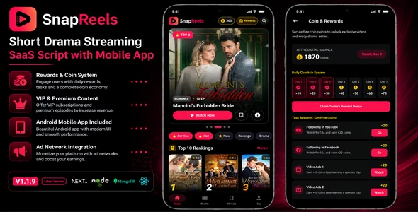SnapReels v1.1.9 - Short Drama Streaming SAAS Script with Android App