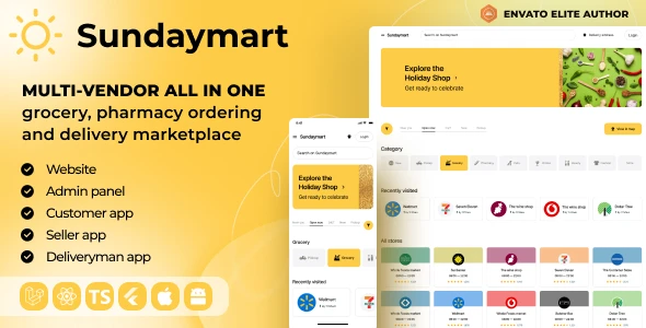 SundayMart v24.0 - All-in-One Grocery Multivendor eCommerce (Web, Admin, User, Vendor, and Delivery)