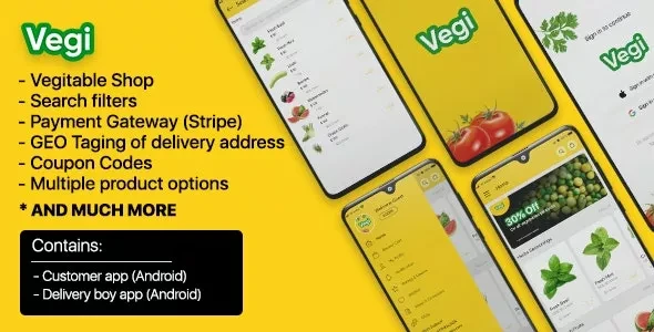 Vegi - The Ultimate Grocery, Food, Milk Ordering App with Delivery Boy & Admin