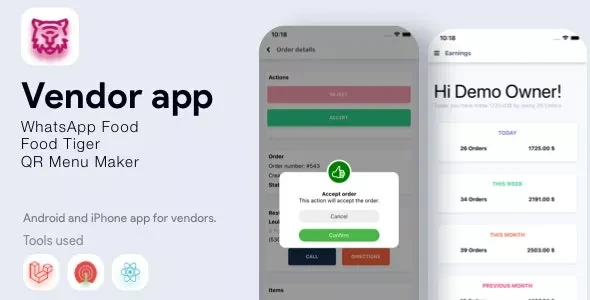 Vendor App v3.0 - WhatsApp Food, FoodTiger, QR Menu Maker