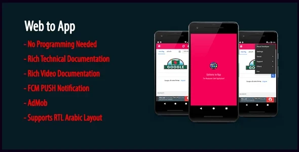 Web to App v1.9 - Native Universal Android WebView App with AdMob & Firebase PUSH Notification