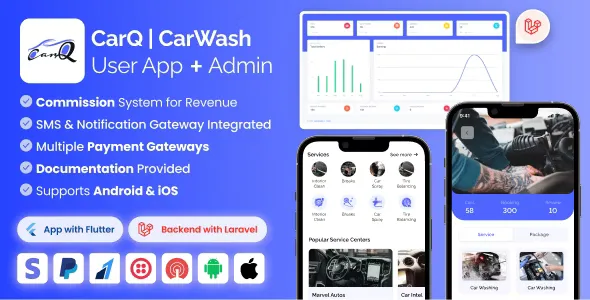 CarQ v2.0.1 - Car Wash Marketplace SAAS User Flutter App & Laravel Admin Panel