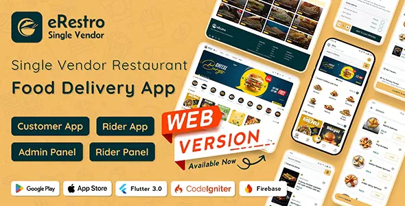 eRestro v1.0.7 - Single Vendor Restaurant Flutter App, Food Ordering App with Admin Panel, Web Version