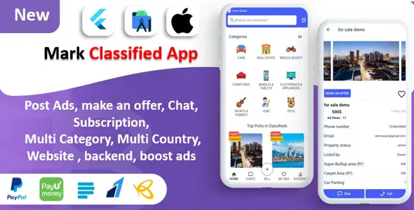 Mark Classified App v6.0 - Classified App - Multi Payment Gateways Integrated, Buy & Sell, Subscription