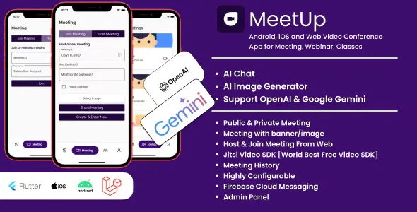 MeetUp v2.6.0 - Android, iOS and Web Video Conference App for Meeting, Webinar, Classes