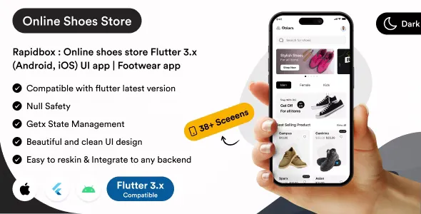 Rapidbox v1.0.1 - Online shoes store Flutter 3.x (Android, iOS) UI App