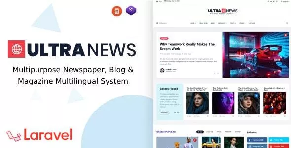 UltraNews - Laravel Newspaper, Blog Multilingual System with Support AI Writer, Content Generator