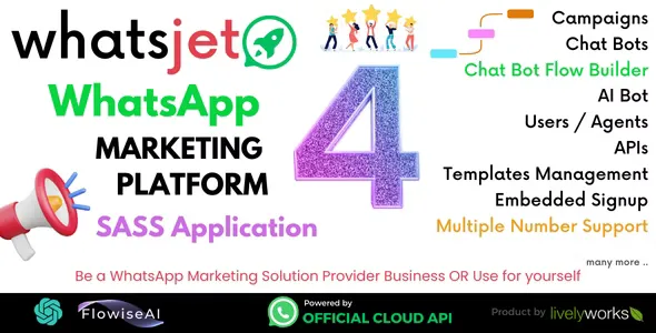 WhatsJet SaaS v4.2.1 - A WhatsApp Marketing Platform with Bulk Sending, Campaigns, Chat Bots & CRM