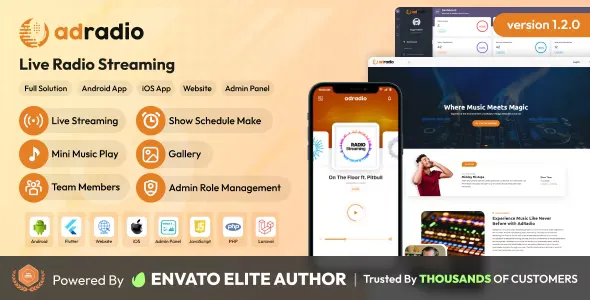 AdRadio - Live Radio Streaming Website and Apps with Admin Panel