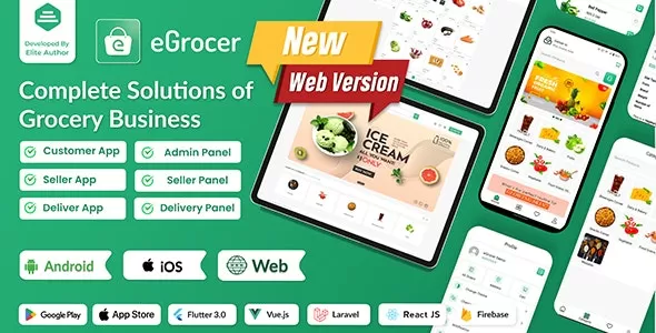 eGrocer v2.0.2 - Online Multi Vendor Grocery Store, eCommerce Marketplace Flutter Full App with Admin Panel