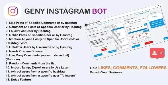 GENY Instagram Bot - Gain More Instagram Followers, Increase Your Followers Now