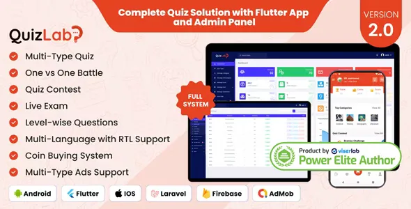 QuizLab v2.0 - Complete Quiz Solution with Flutter App and Admin Panel