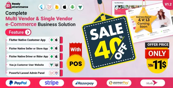 Ready Ecommerce v1.2 - Complete Multi Vendor e-Commerce Mobile App, Customer Website with Store POS