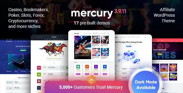 Mercury - Affiliate WordPress Theme. Casino, Gambling & Other Niches. Reviews & News