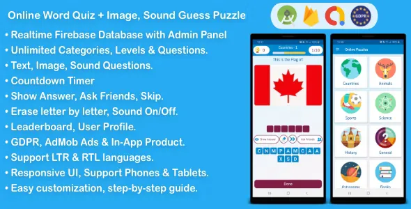 Online Word Quiz + Image Guess + Sound Guess Puzzle Game for Android