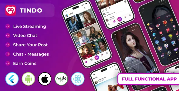 Tindo - Live Streaming Tango Clone, Video Call, Chat Messages, Post