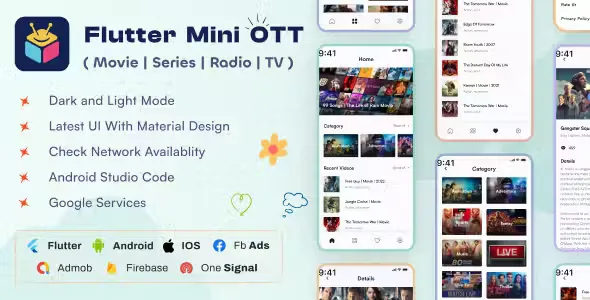 Flutter Mini OTT - Live TV, Movie, Videos, Radios