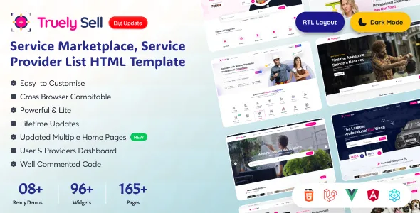 Truelysell - Service Marketplace, Service Provider List Template (HTML Angular, Laravel, Vue, React)