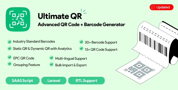 UltimateQR - Advanced QR Code + Barcode Generator | SAAS | PHP Script