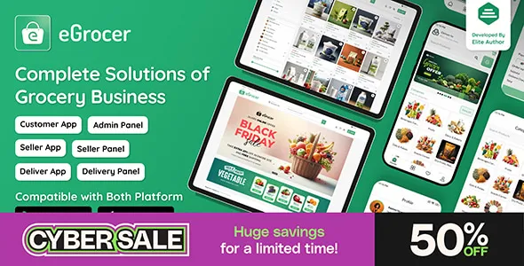 eGrocer - Online Multi Vendor Grocery Store, eCommerce Marketplace Flutter Full App with Admin Panel